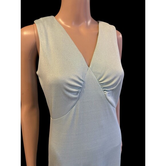 VTG Glam Disco Dress Maxi V Neck Fairy Angel Pastel Blue 60s 70s Union Made 12 - Picture 14 of 16